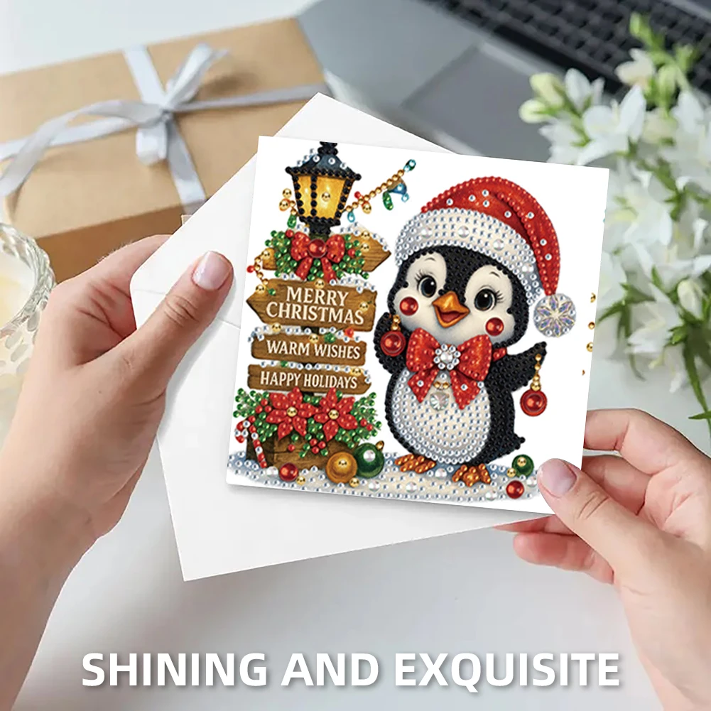 

6PCS DIY Rhinestone Diamond Art Mosaic Postcards Xmas Designs Diamond Art Greeting Cards Thank You Cards and Holiday Blessings