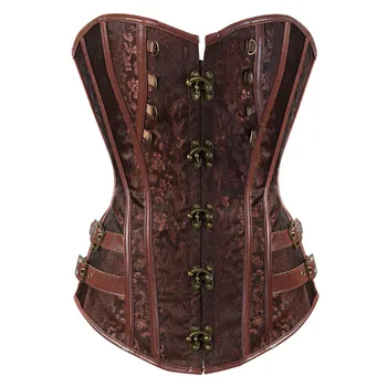 Sapubonva Korsett Bustier Steampunk Kleidung Damen Top Plus Size Vintage Oberbekleidung Mieder Vollbrust Piratenkostüm Braun Schwarz