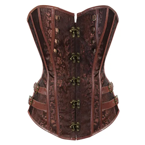 Sapubonva-corsé con corpiño Steampunk para mujer, Top de talla grande, prendas de vestir exteriores Vintage, corsé por encima del busto, disfraz de pirata, marrón y negro