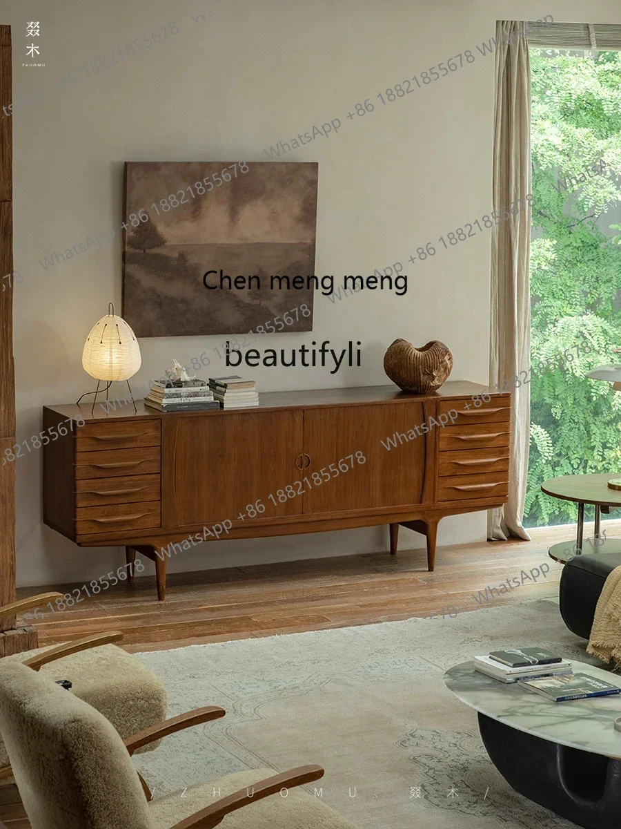 

New arrive Medieval retro style, rolling shutter door dining side cabinet entrance TV cabinet teak solid wood storage side c