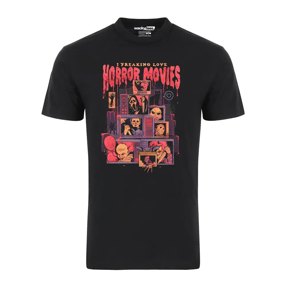 

I Freaking Love Horror Movies TV Halloween Terror Graphic Tee Shirt