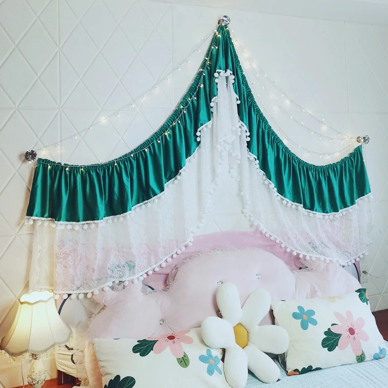 Room Decor Bed Valance Pearl Lace Romantic Solid Color Flannel Bed Curtain Bedroom Background Wall Decoration Customizable