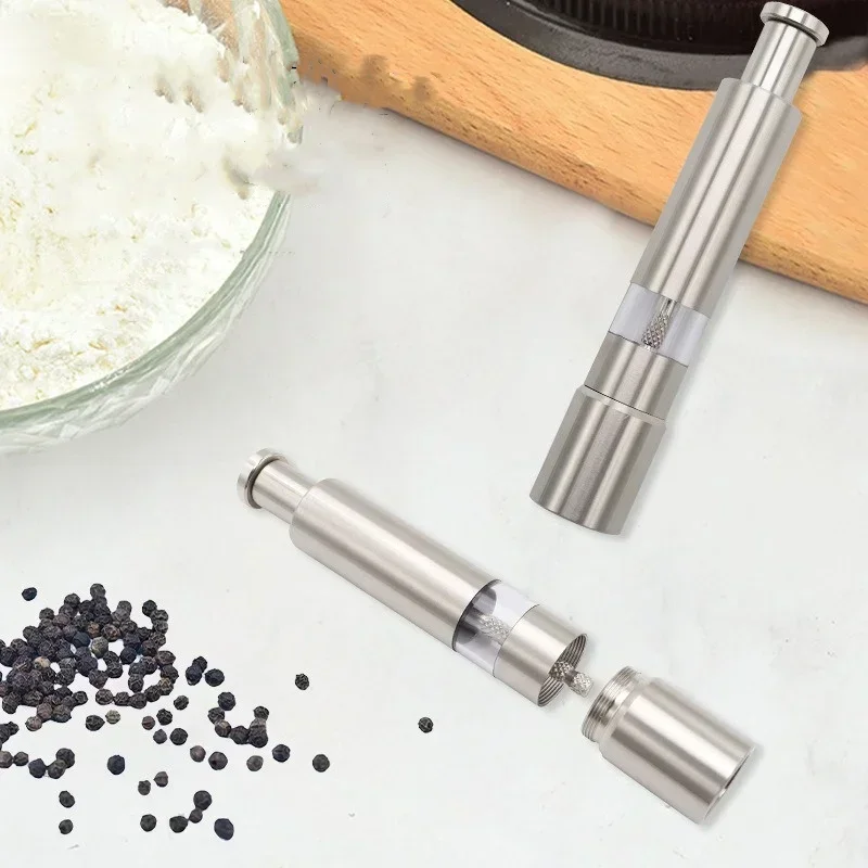 Stainless Steel Salt and Pepper Grinder Thumb Push Button for Hand Operation Thumb Press Grinder Peppercorns Sea Salt Spices