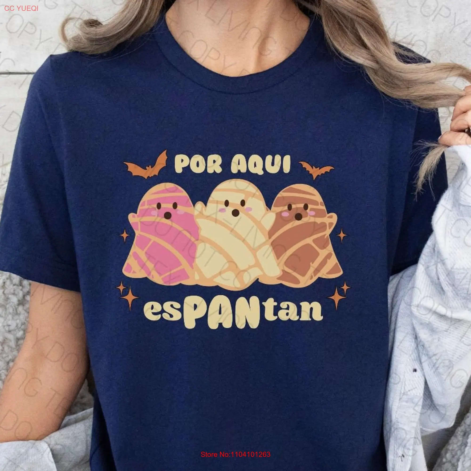 Spooky Concha GhosT T Shirt Mexican Halloween Pan Dulce Spanish Cute Fantasma Pantasmas long or short sleeves