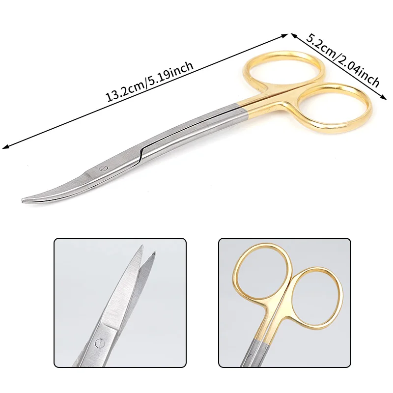 Dental Surgical Scissors Double Curved S Scissors Gold Plated Handle Stainless Steel Medical Tool