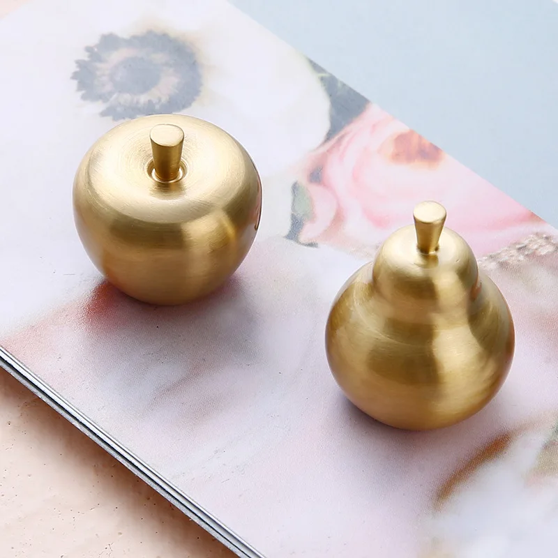 Pure Copper Furniture Handle Drawer Knob Apple Pair Shape Brass Cabinet Door Handles Wardrobe Cupboard Dresser Door Pulls Diy