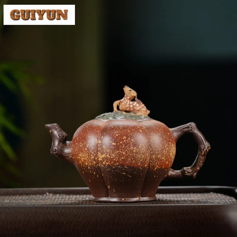 620ml Ancient Yixing Purple Clay Teapot Handmade Deer Deer Call Pot Raw Ore Purple Mud Tea Maker Kettle With Infuser Zisha Tea