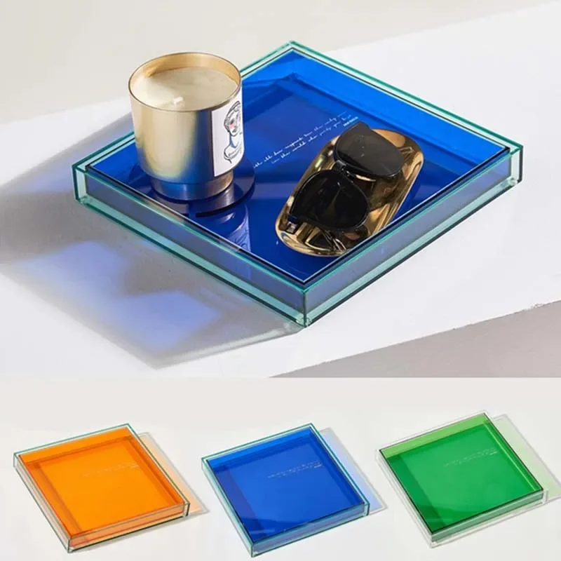 Creative Thickened Colored Acrylic Tray For Home Use To Store Decorative Items, Transparent Square Storage Box