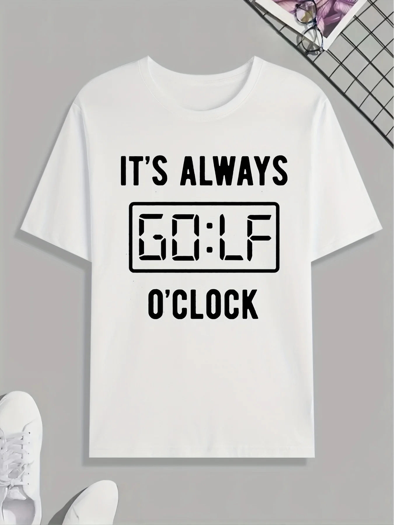 T-shirt con stampa orologio Forever Golf, T-shirt da uomo, T-shirt casual a maniche corte estiva, primavera e autunno, top in regalo