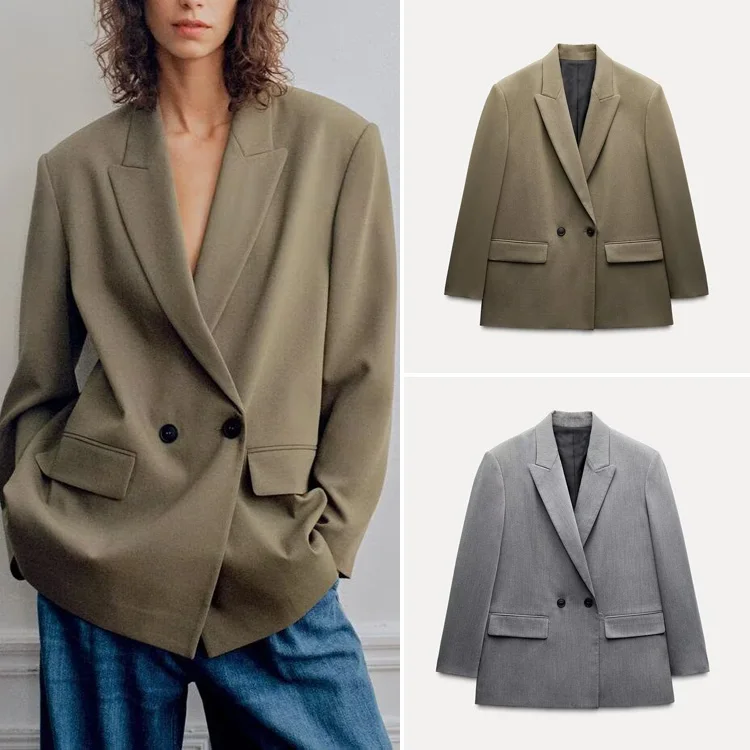 

Свободный двубортный пиджак: Новинка Весна 2025. Женская модная верхняя одежда. Комфортный крой. Производство Китай.
