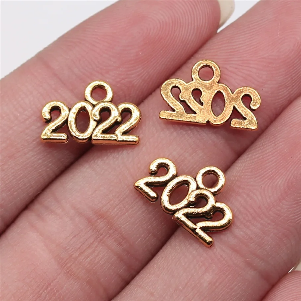 WYSIWYG 20pcs 9x14mm Antique Gold Color Year Number 2022 Charms Pendant For DIY Jewelry Making Handmade Jewelry Craft Findings