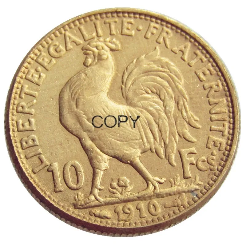 France 10 Francs 1910 Marianne Rooster Gold Plated Copy Coin