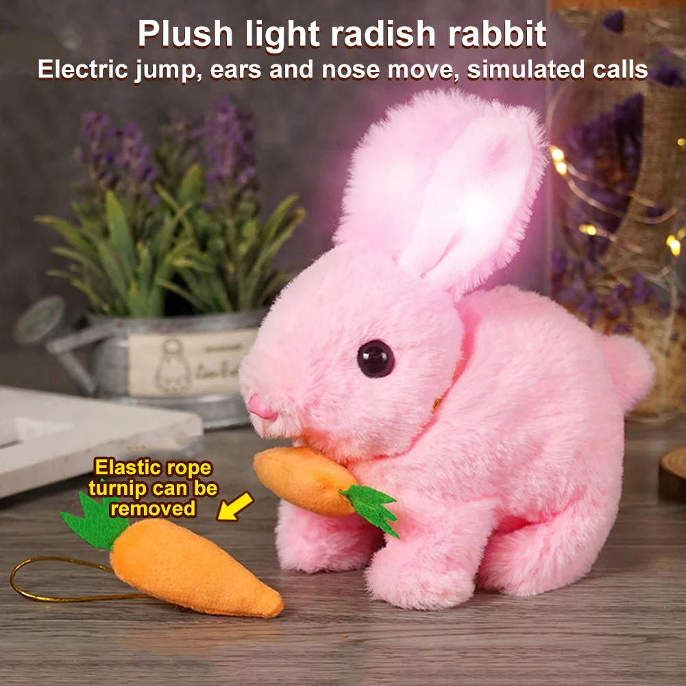 Conejo eléctrico bonito, juguetes de peluche interactivos, conejito con zanahoria, conejito de peluche eléctrico con sonido y simulación de movimientos