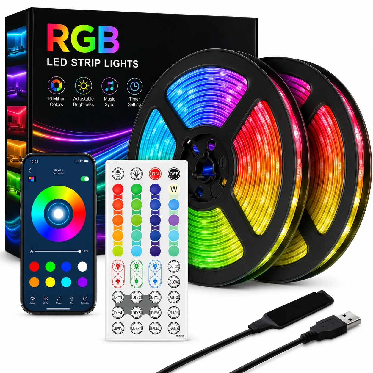 RGB Led Strip Lights Led Room Light with 3Key/44key APP Control Flexible Ribbon Luces Led Tape for Room Bedroom Decoration