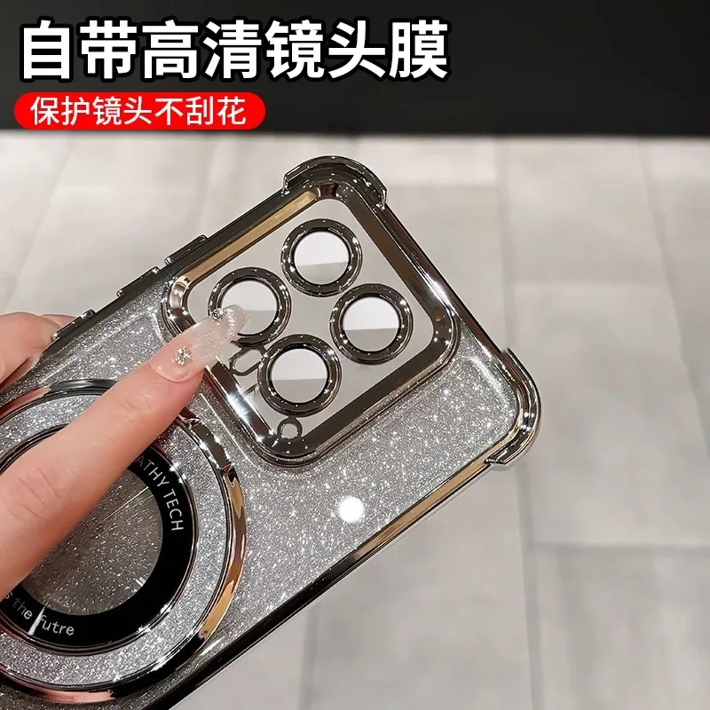 For Xiaomi 14T / 14T Pro Case Glitter Ring Holder Camera Protection Luxury Plating AirBag Soft Silicone Shockproof Back Cover