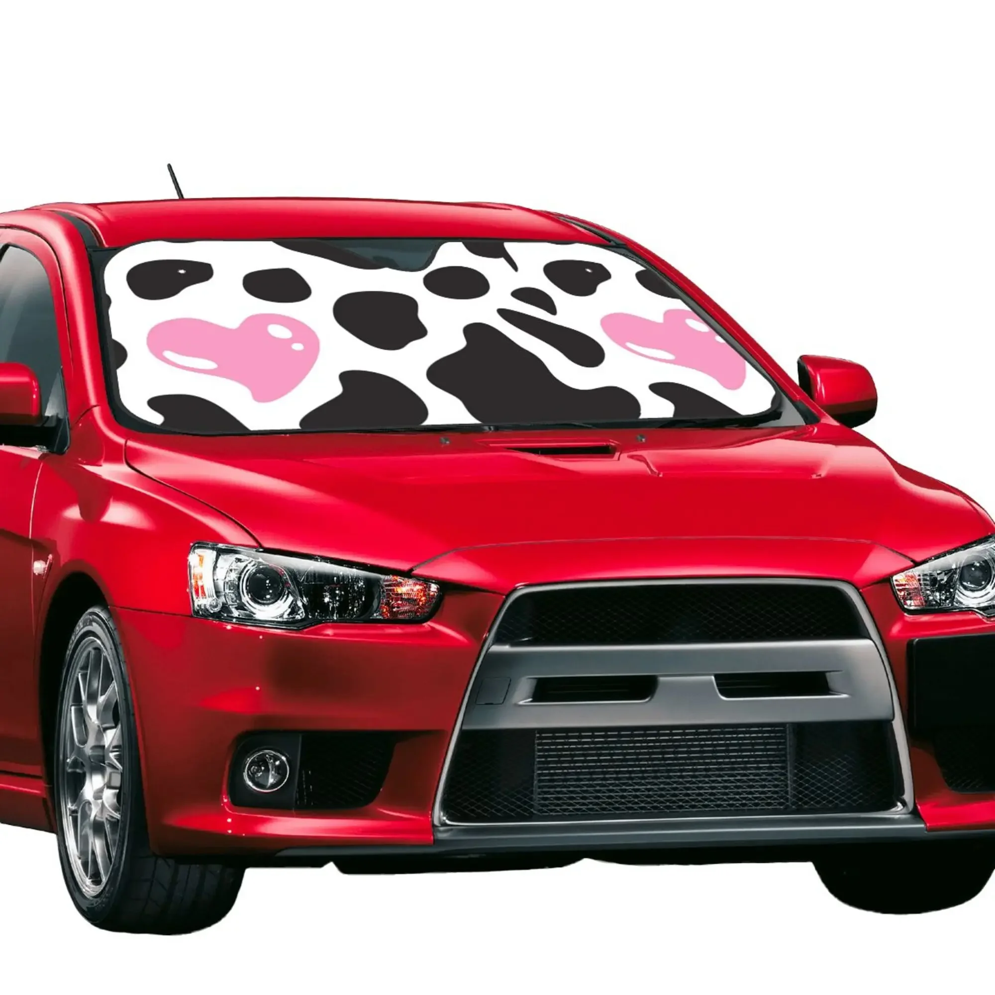 Cow Print Heart Cartoon Sun Shade for Car Retro Car Accessories Car Windshield Sunshade for Women Men 130x70cm/140x76cm