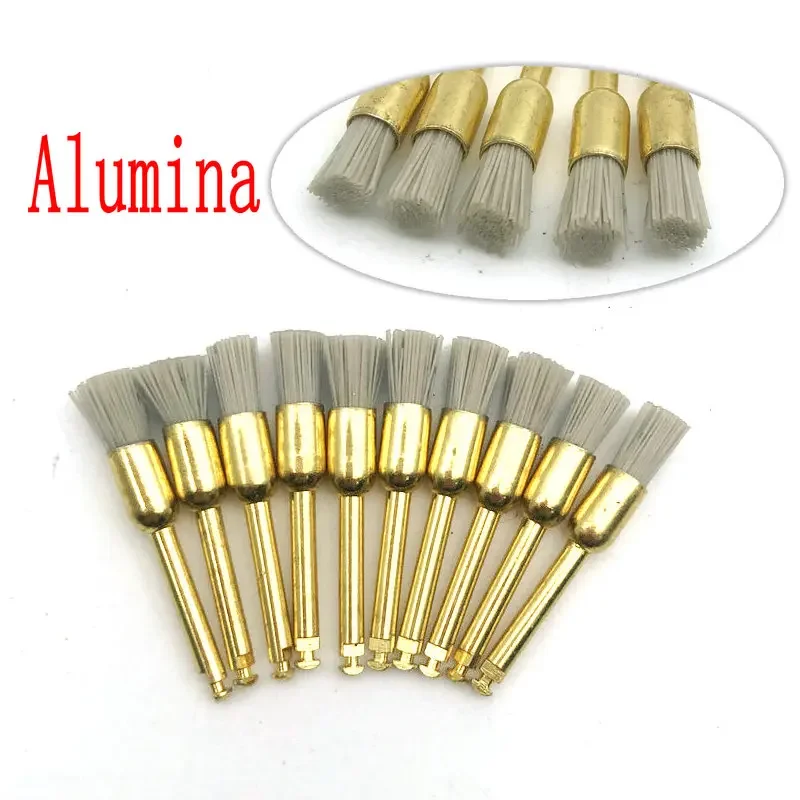 10Pcs Dental Polishing Brush Alumina Material Latch Flat Sharp Bowl Type Teeth Polisher Prophy Brush for Contra Angle Handpiece