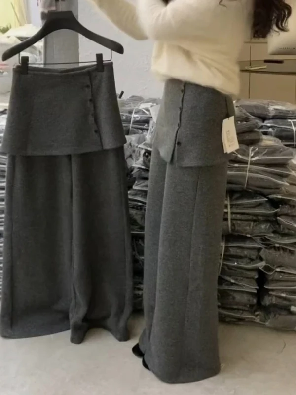 

Женские повседневные брюки для офиса в корейском стиле, прямые, теплые, со средней посадкой, с пэчворком, для похудения