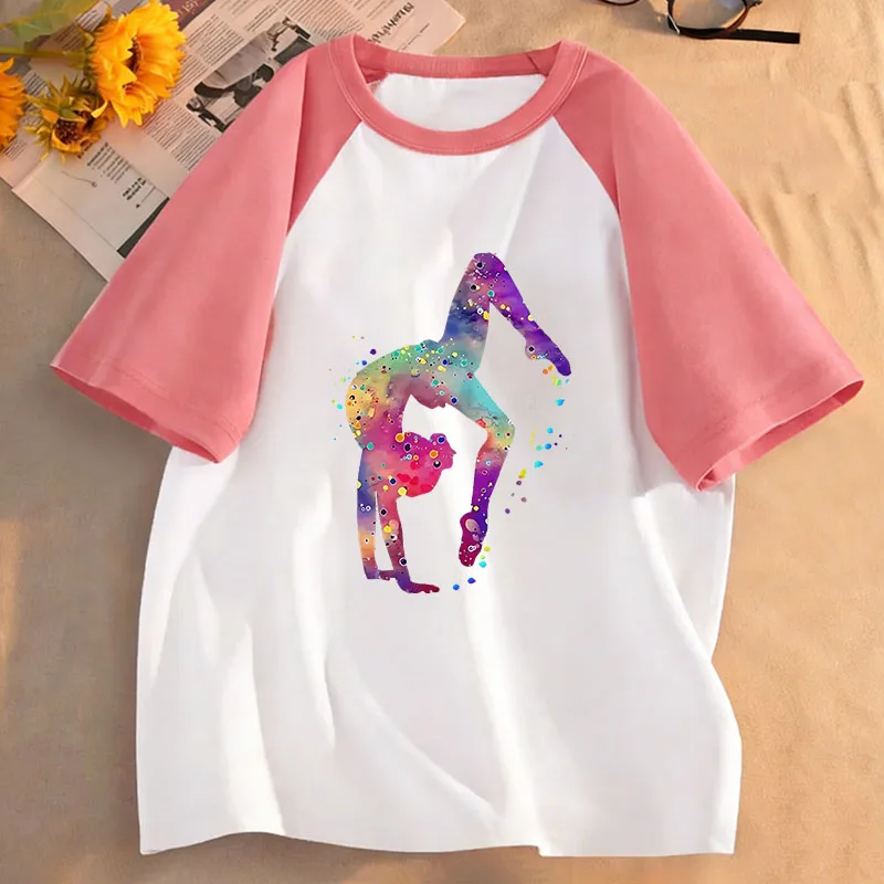 Funny Dance Girl Design Printed T Shirts Short Sleeve Fashion Kids Children's T-shirt Girls Summer Spring Casual Top Tee
