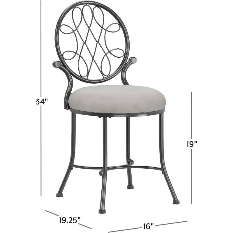 O'Malley Vanity Stool With Spiral Pattern Design, Metallic Gray