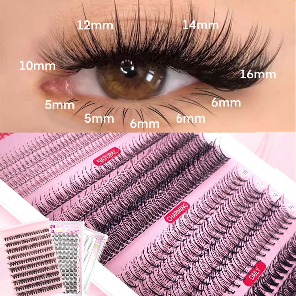 Kit de 480pcs clusters de pestañas individuales D Curl set de pestañas postizas con 3 estilos de pestañas superiores y 1 inferior, naturales finas
