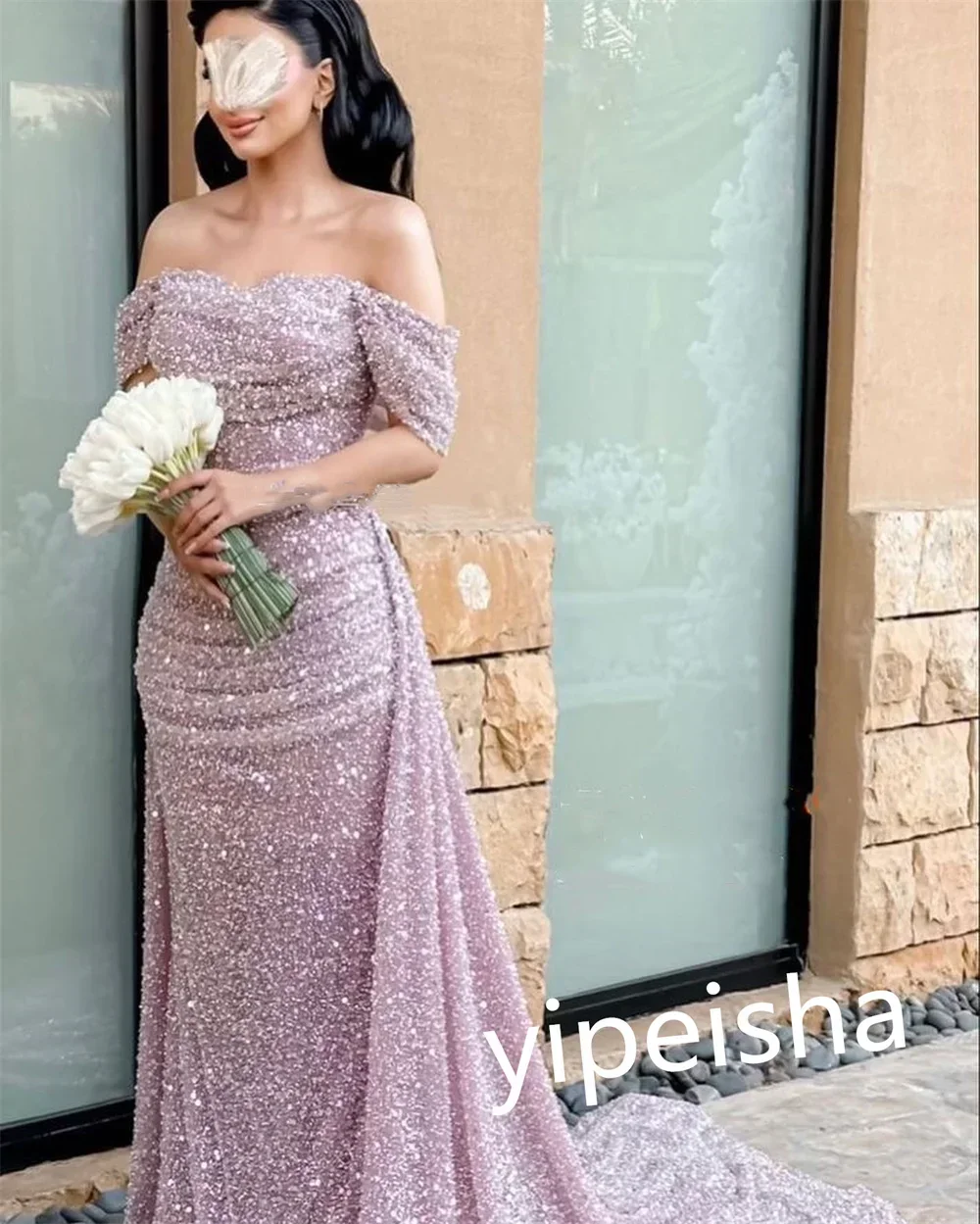 Customized A Gorgeous And Elegant Off Shoulder Ball Dress, Full Of Sequins, Sparkling And Colorful, With A Unique Charm,howcasin