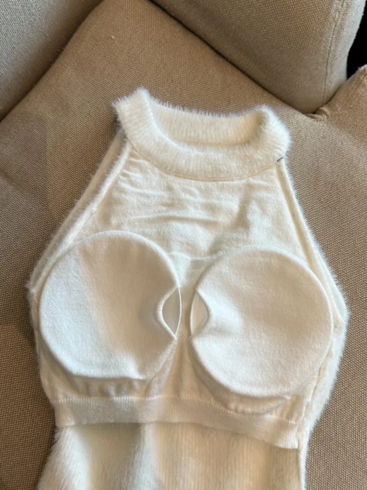 Chaleco oulderl sexy para mujer Otoño Invierno Faion Simulación de visón fino Colgante Ne Svel Top Thiened ort Pure Co...