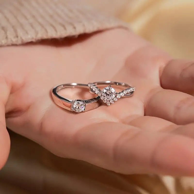 2 pcs 925 Sterling Silve Gorgeous Shiny Pink Zircon Stone Ring For Women Engagement Wedding Luxury High Quality couple rings