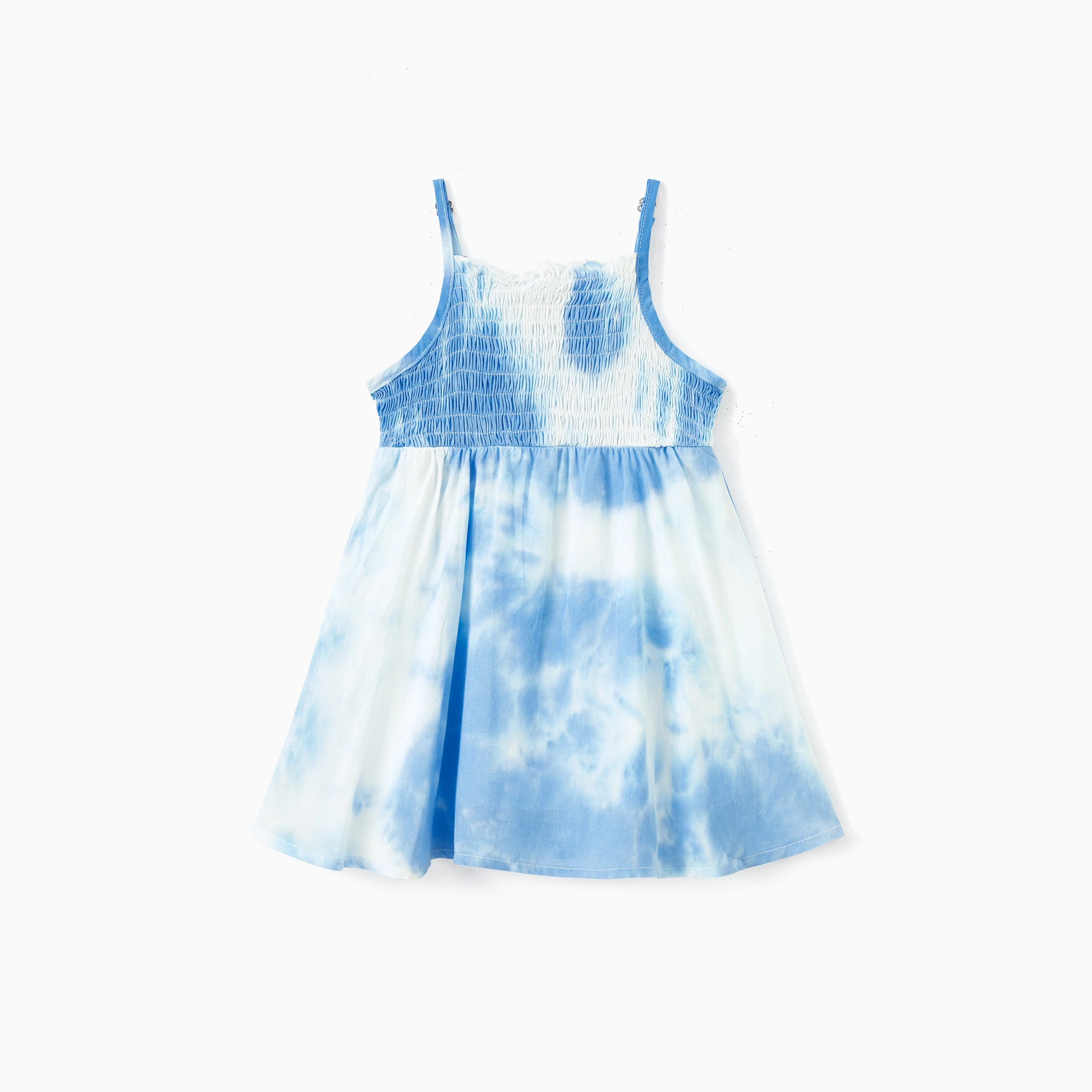 PatPat Family Matching Sets Blue Tie-Dye Print Shirt or Strapless Shirred Top Flowy Tiered Ruffle Hem Dress