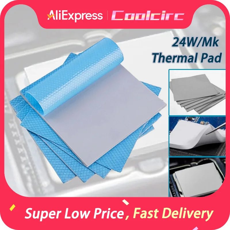 COOLCIRC 24W/Mk Thermal Pad 80x40mm/100x100mm Size For GPU CPU Radiator Cooling Conductive Silicone High Quality Heat Insulation