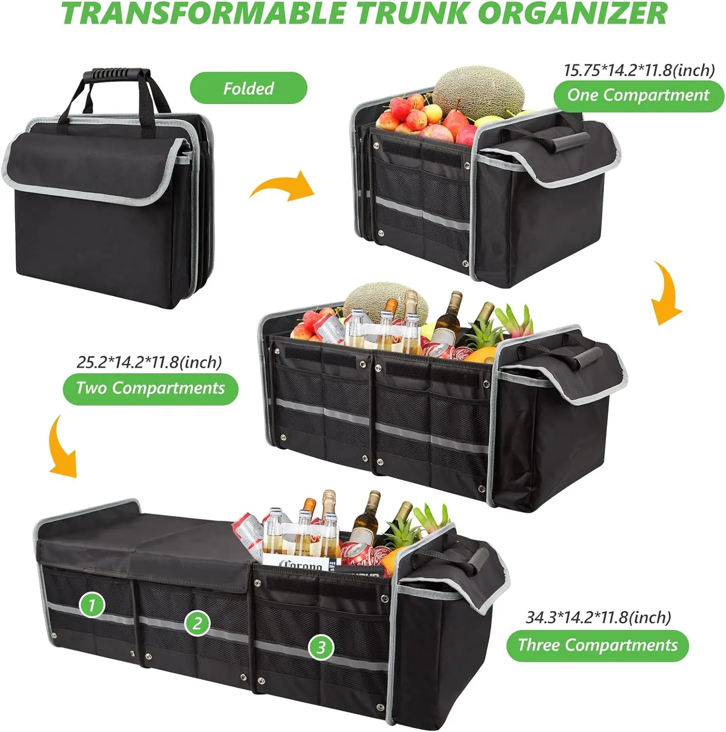Premium Trunk Organizer with Cooler, Extra Large Multi Compartments Collapsible Container for SUV,Trunk bag car model