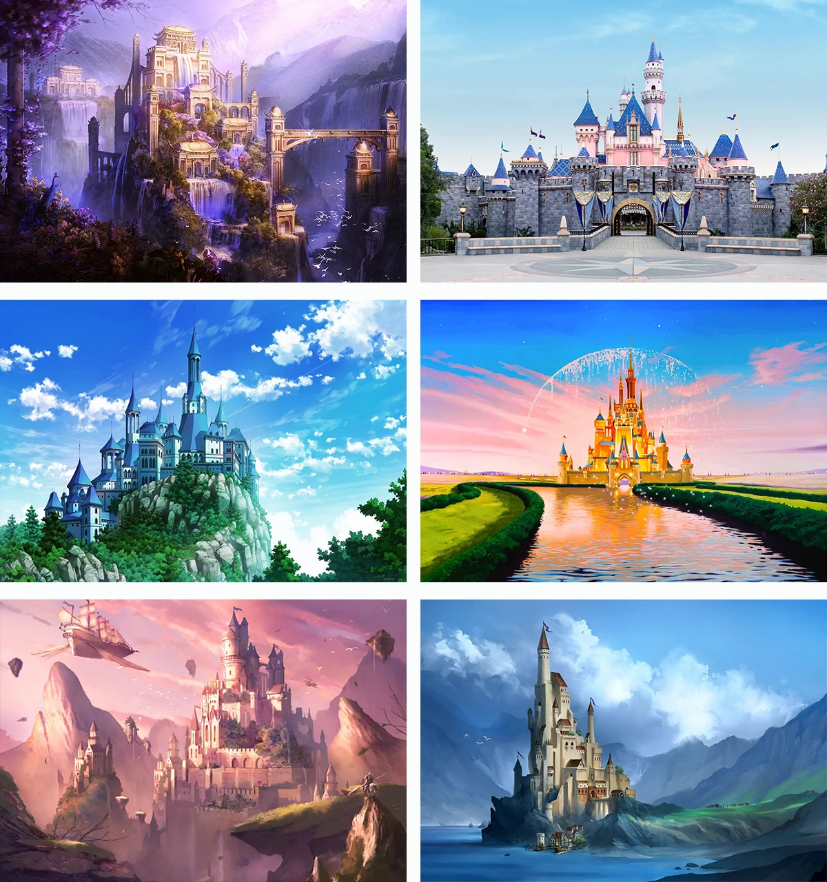 European Castle Dreamlike Princess Architecture Birthday Party Backdrop Fantasy Banner Background Room Decoration River Tree