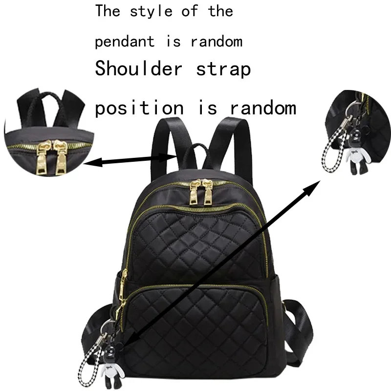 Elegant Stylish Quilted Backpack Black Adjustable-Strap Lightweight with Charm for Daily Use Casual Functional Compact Bag