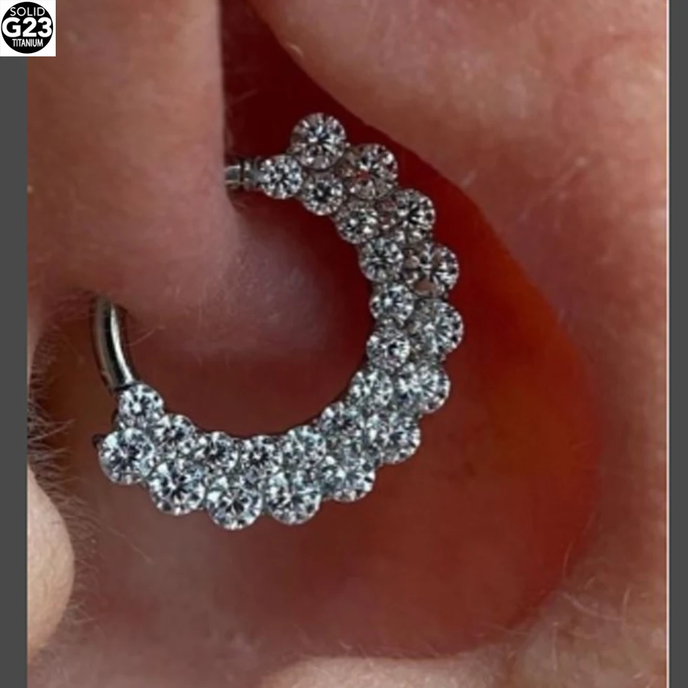 Piercing en Titane à Double Rangée, ASTM F136, 5A CZ, Cerceau Antarctique, Septum ClUNICEF, Boucle d'Oreille, Jules Oreille Tragus Helix Cartilage Corps, 1 Pièce