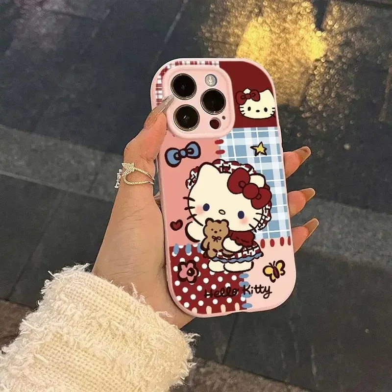 

Hello Kitty Anime Kawaii Ins Phone Case MINISO Ins Fashion Cute Cartoon iphone 16 15 Pro Max Apple Cover Gifts for Girls