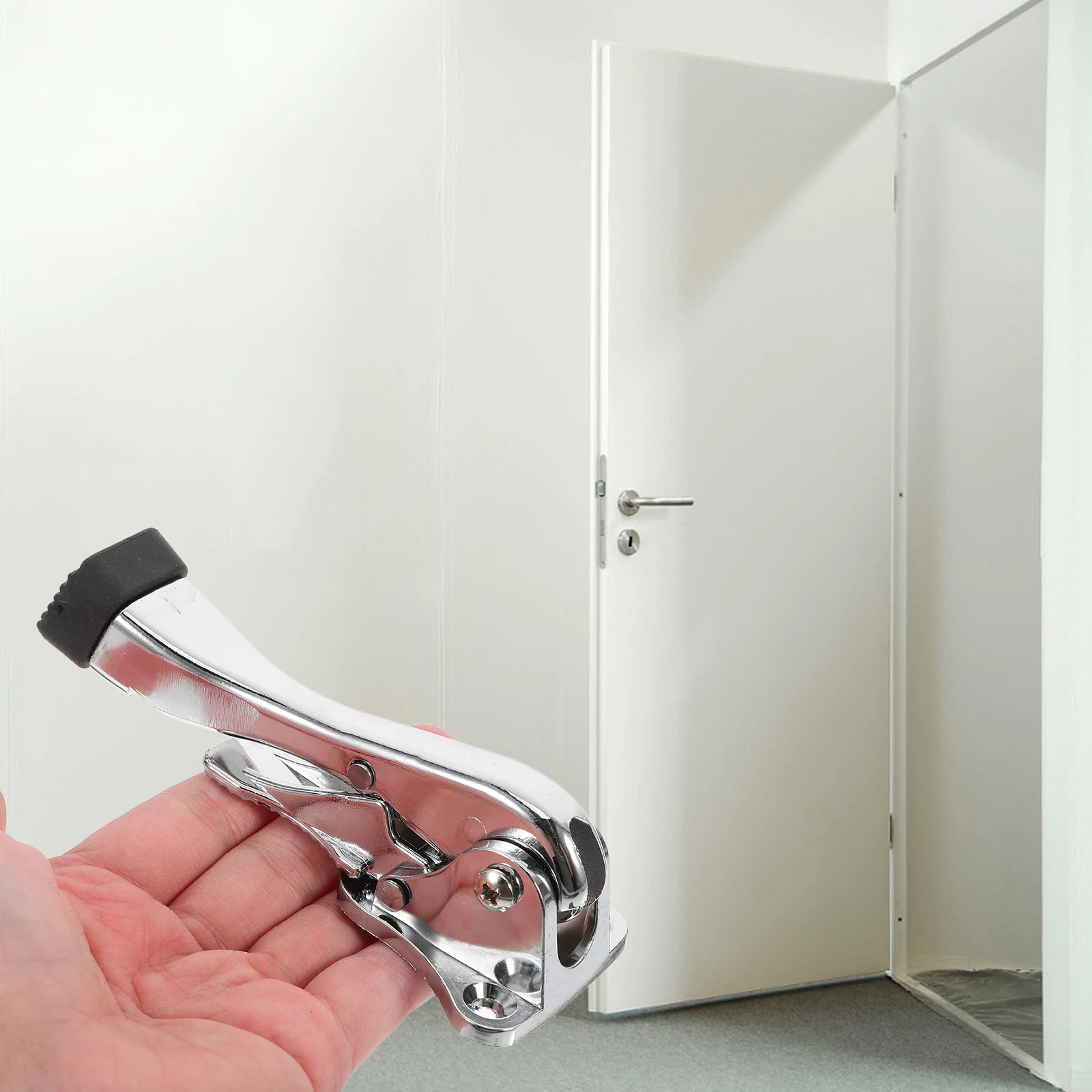 

Metal Doorstop Adjustable Kick Down Stopper for Floor Rubber Base Heavy Duty No Drilling Garage Stops Doors Hardware