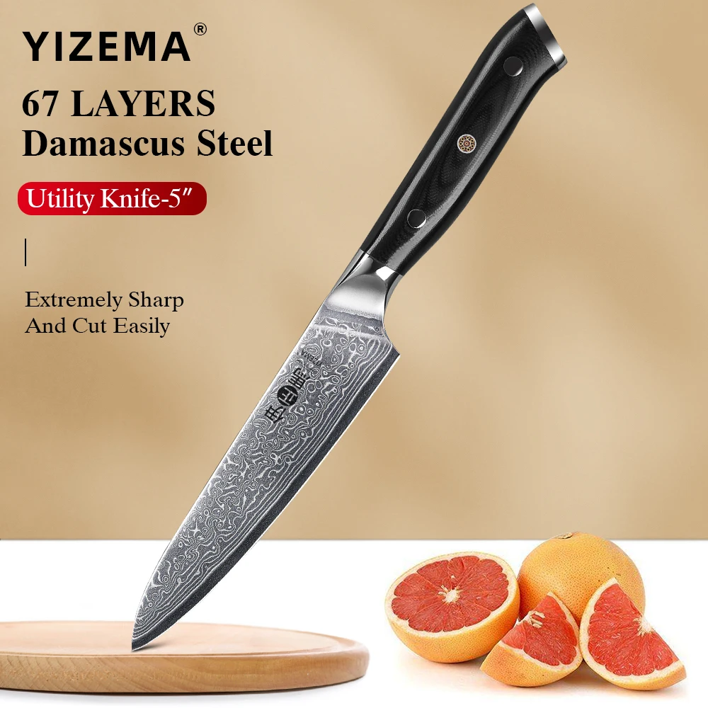 

YIZEMA 5" Kitchen Utility Knife Damascus Steel Chef Peeling Fruit Knife Meat Vegetable Knife Kitchen Professional Cooking Tools