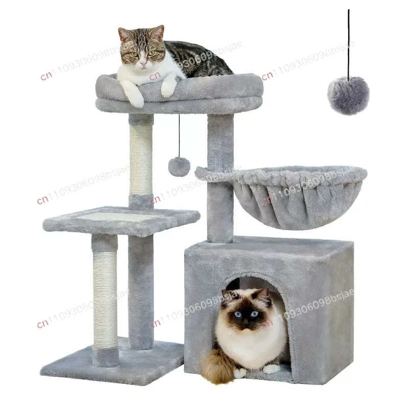 Grey Cat Tree Tower for Indoor Cats with Scratching Posts Big Hammock And Removable Top Perch 2 Styles Cat Activity Center
