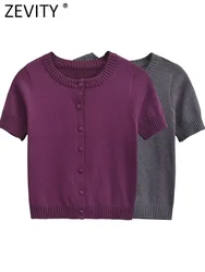 Zevity 2024 Women Fashion O Neck Short Sleeve Single Breasted Knitting Thin Sweater Female Chic Basic Cardigan Coat Tops SW7104