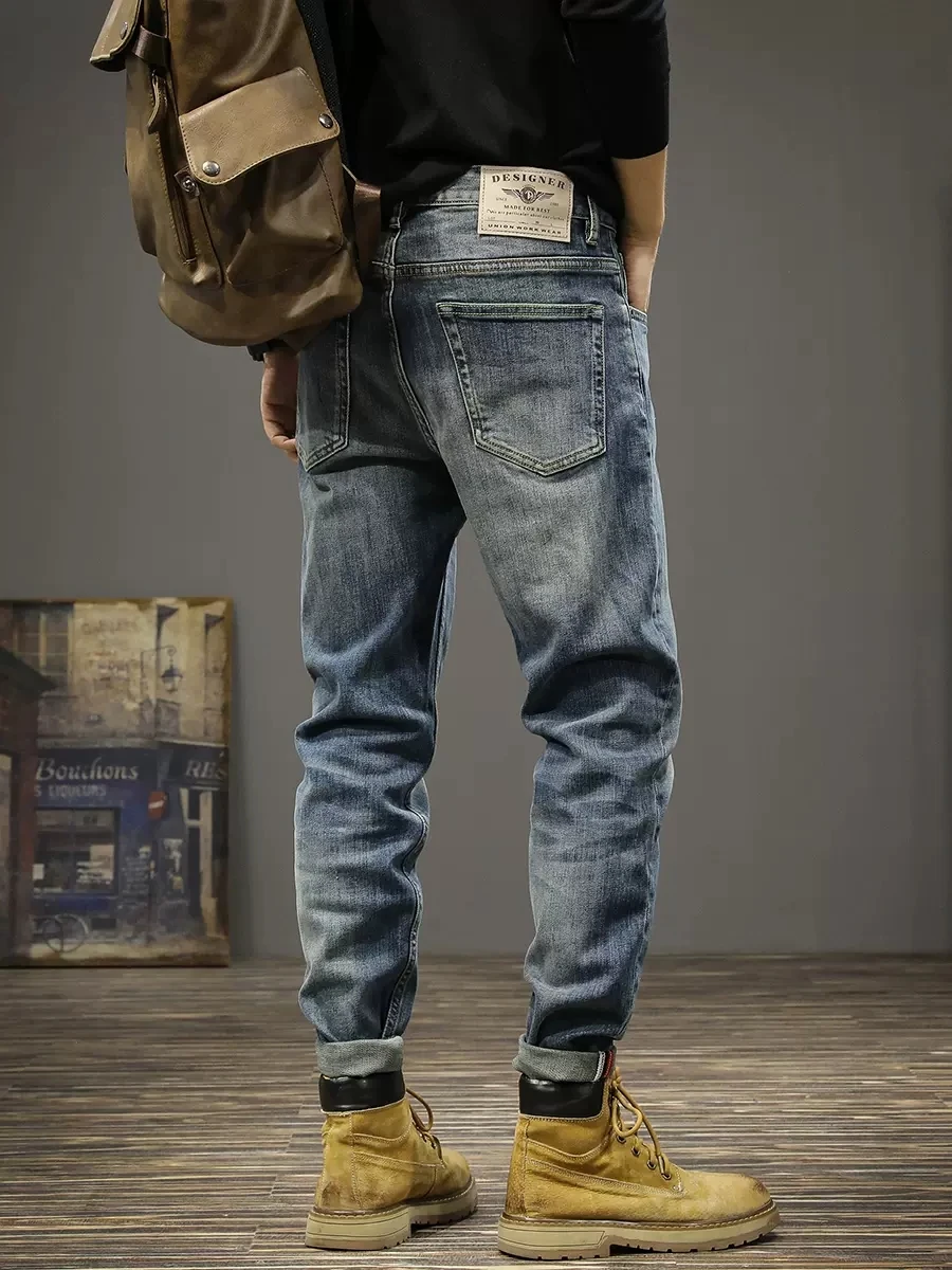 Italian Style Fashion Men Jeans High Quality Retro Blue Stretch Slim Fit Vintage Jeans Men Trousers Casual Designer Pants Hombre