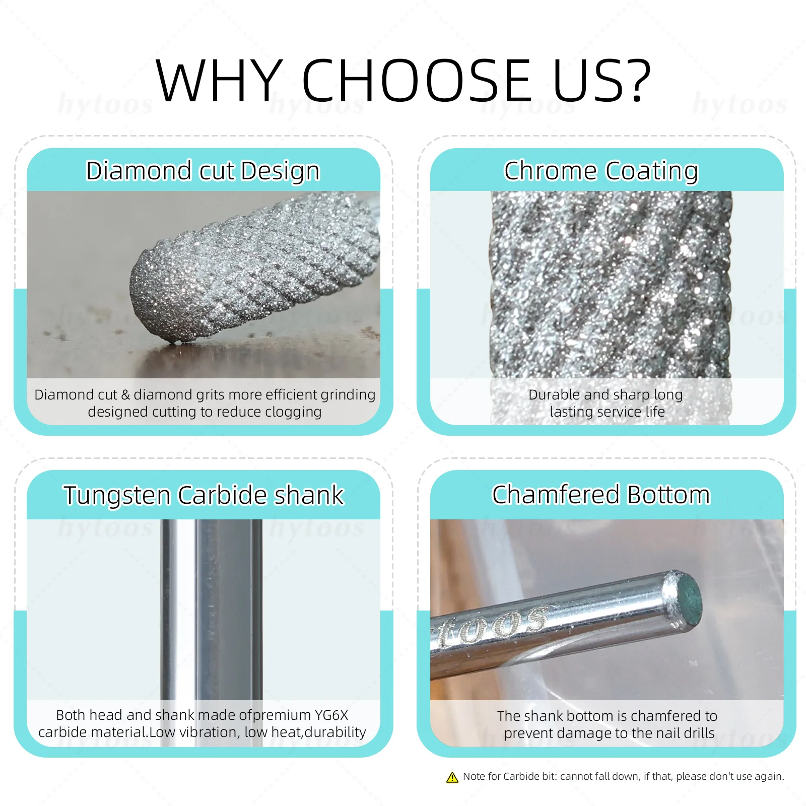 HYTOOS ダイヤモンドカットプロネイルドリルビット クロム丸型トップバレル ロシアンキューティクルビット ネイルドリル用 角質除去準備ツール