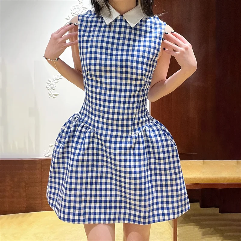 

Women's dress New color blocking patchwork plaid mini dress for summer 2025 High quality wool blend sleeveless short dresses y2k