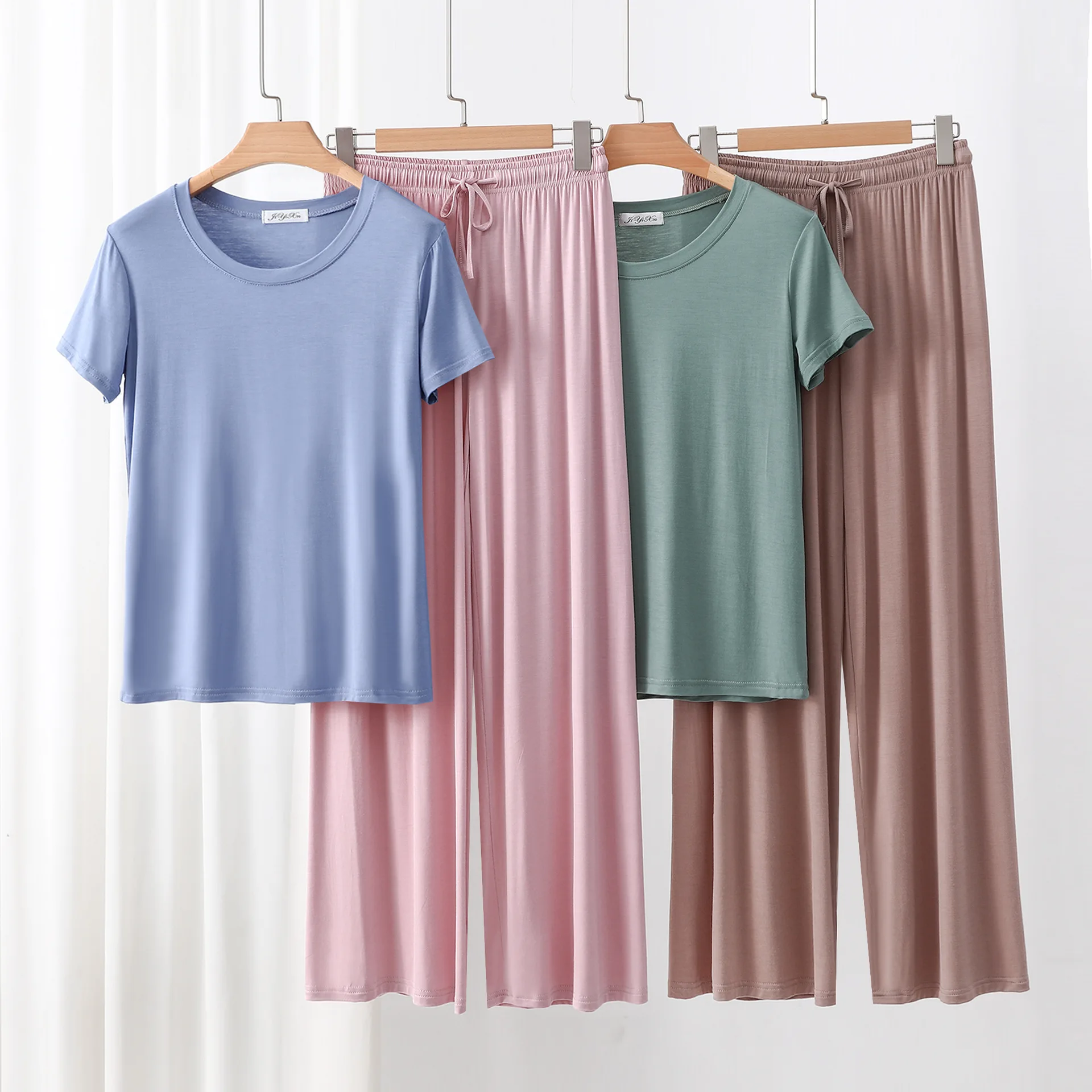 مشروط س الرقبة بلايز وسراويل واسعة الساق الكاحل طول الصيف رقيقة منامة مجموعات فضفاضة Homewear 2 قطعة دعوى الراحة ملابس خاصة