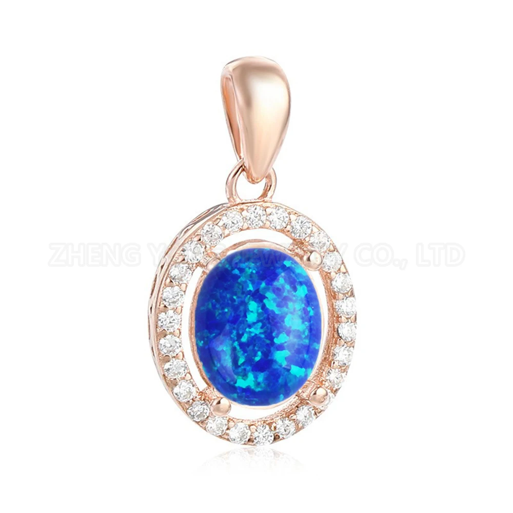 

Blue Opal Pendant For Men Women Simple Design Oval Shaped Pendant 925 Silver White Gold Plated