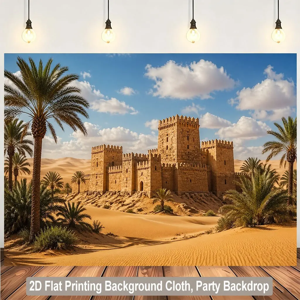 Boho Desert Castle Landscape Tapestry Wall Decor Polyester Art Print Tropical Palms Vintage Architecture Palace Background Hangi