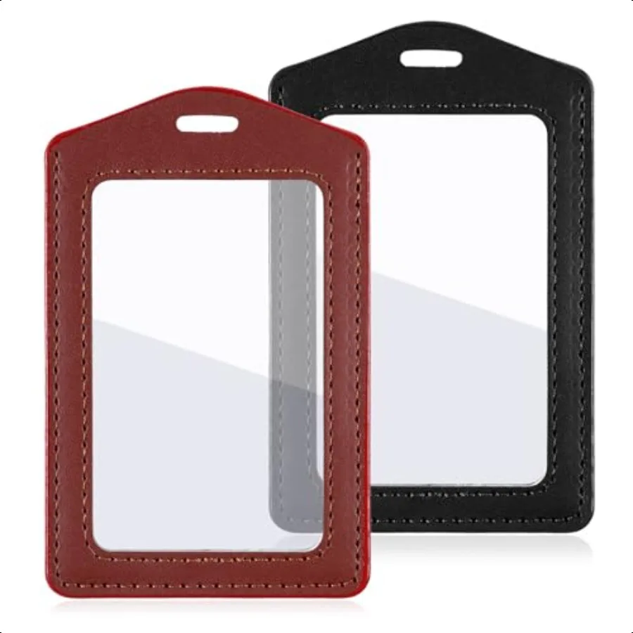 

2Pcs Leather Badge Holder Double Sided Clear Window Badge Holder Vertical ID Card Holders Waterproof Name Card Holders for Offi