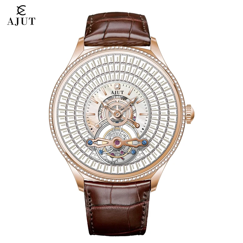 

AJUT автоматические механические часы с турбийоном для мужчин, роскошные женские часы с димадным циферблатом 0398