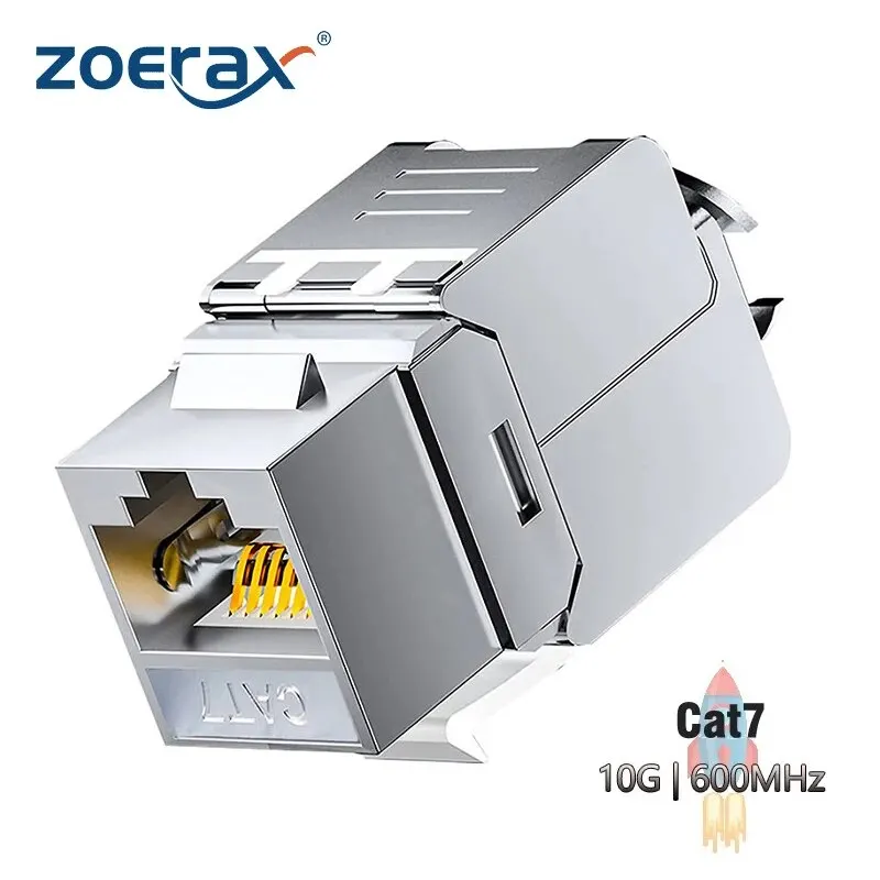 ZOERAX Cat6a Cat7 Keystone Jack Cat7 RJ45 STP Tool-Less Type Zinc Alloy Module Jacks Adapter Coupler for 22 to 26 AWG