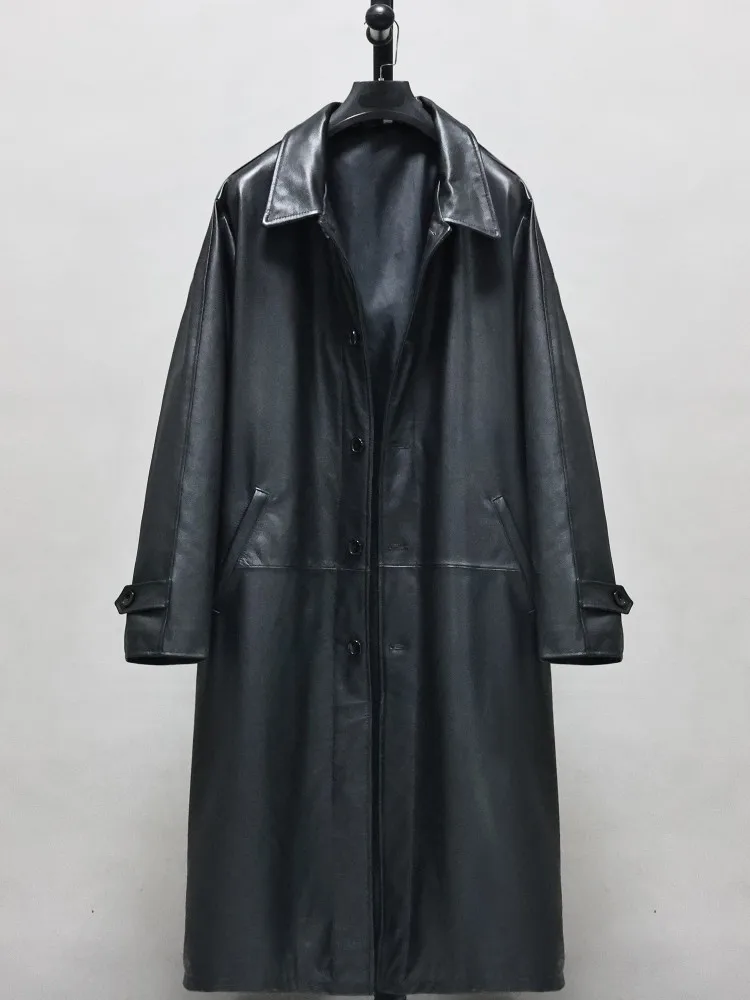 겨울 여성용 따뜻한 패딩 트렌치코트 소가죽 진짜 가죽 롱 재킷 루즈핏 보이프렌드 스타일 윈드브레이커 오버사이즈 코트