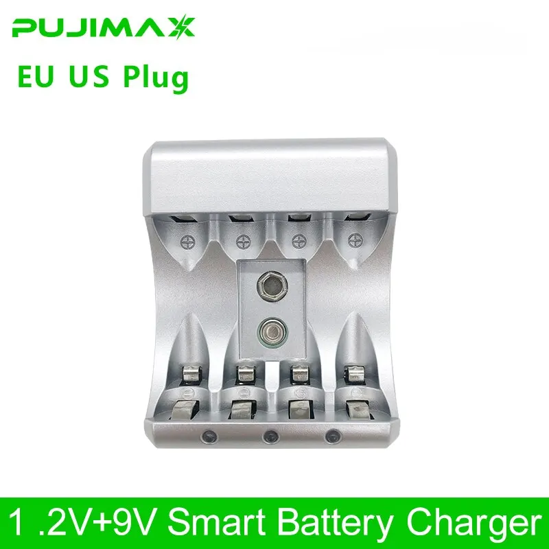 PUJIMAX 4 Slots Smart 9v Battery Charger Aaa AA NiMH NiCd Battery Adapter 1.2v AA AAA Rechargeable Battery 9v Charger for 2A 3A